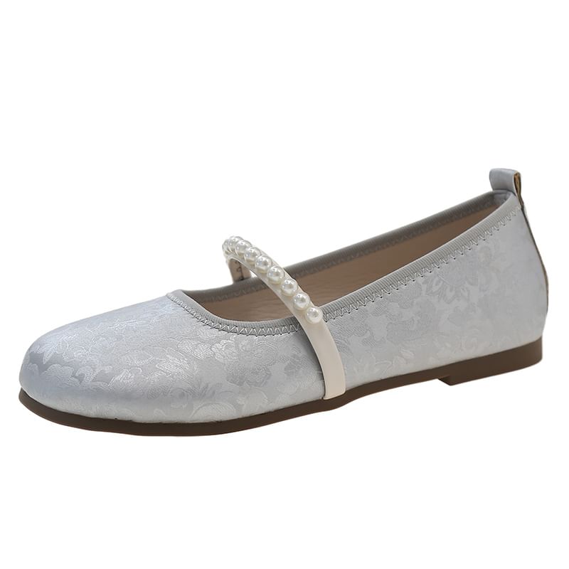 Floral Faux Pearl Mary Jane Flats