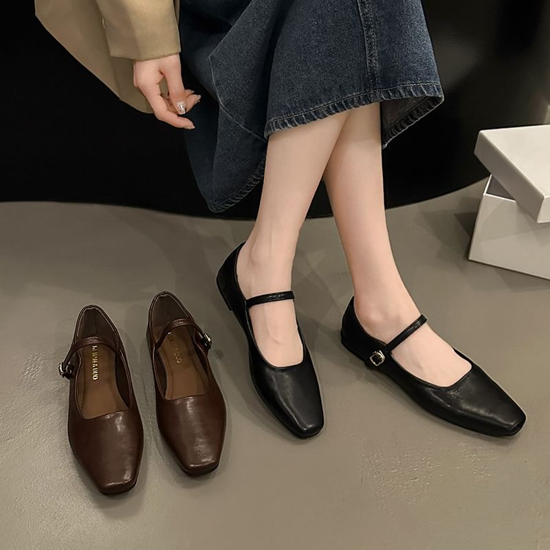 Square Toe Mary Jane Flats