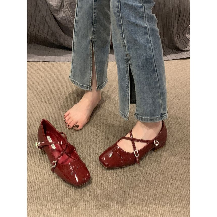 Square Toe Cross Strap Chunky Heel Mary Jane Shoes
