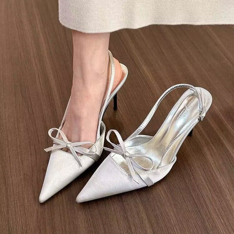 Sandals Bow Stiletto Pointed Slingback