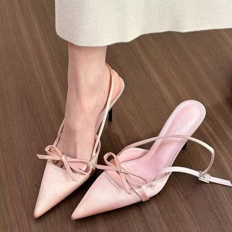 Sandals Bow Stiletto Pointed Slingback