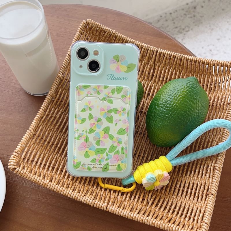 Case Holder Floral Strap Card Phone
