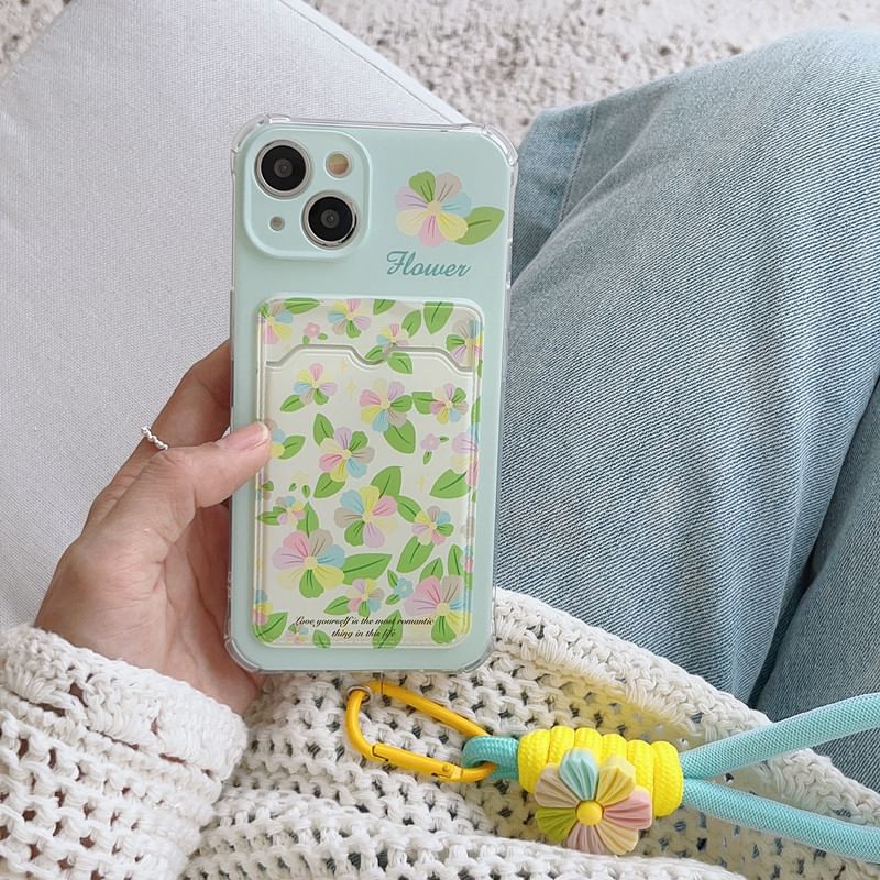 Case Holder Floral Strap Card Phone