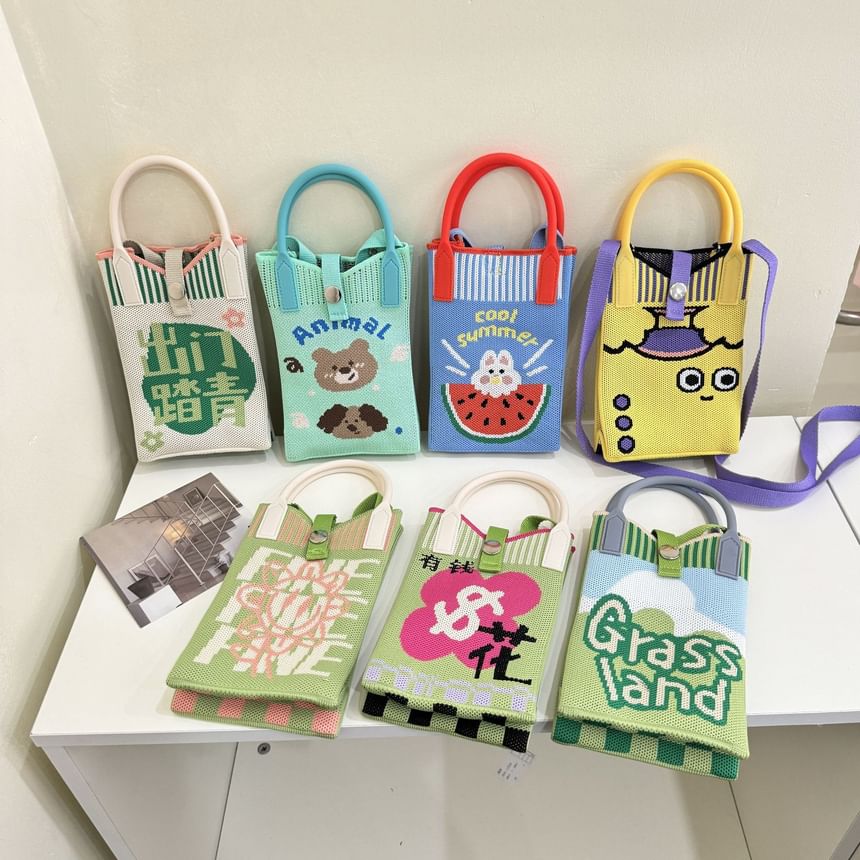 Knit Top Bag Crossbody Handle Print