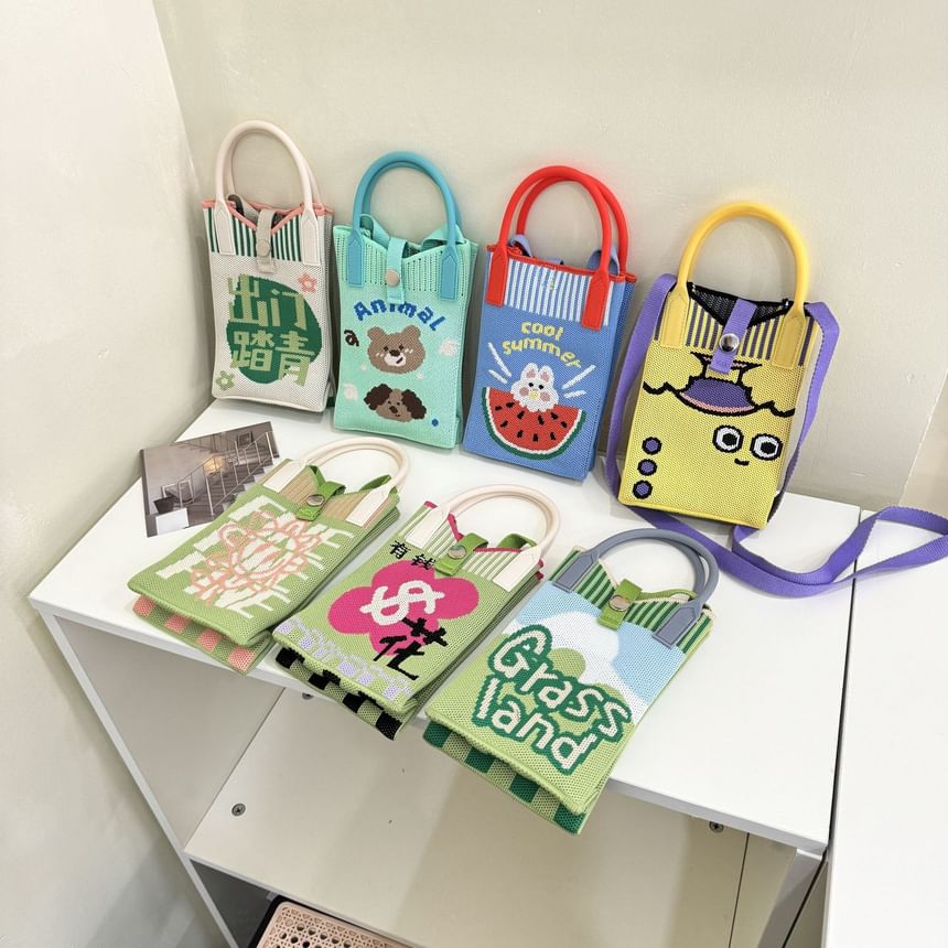 Knit Top Bag Crossbody Handle Print