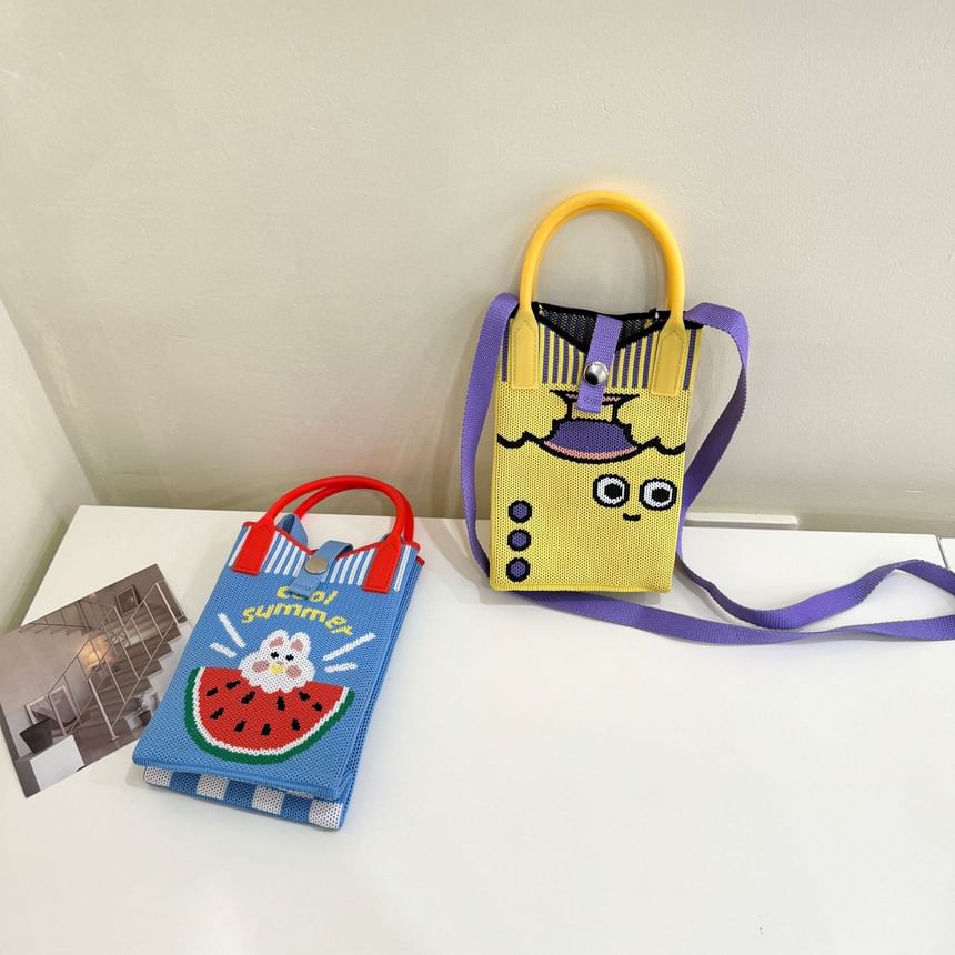 Knit Top Bag Crossbody Handle Print