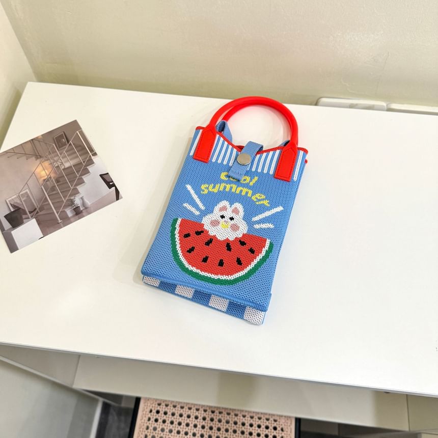 Knit Top Bag Crossbody Handle Print