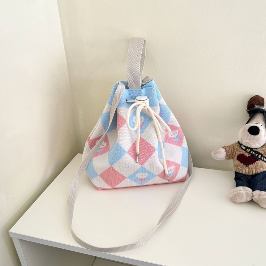 Bag Drawstring Patterned Knit Bucket