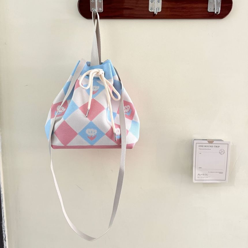 Bag Drawstring Patterned Knit Bucket