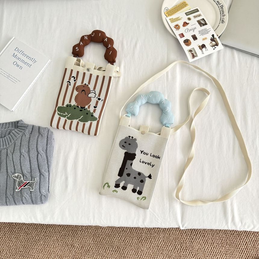 Donut Handle Print Top Cartoon Knit Bag Crossbody