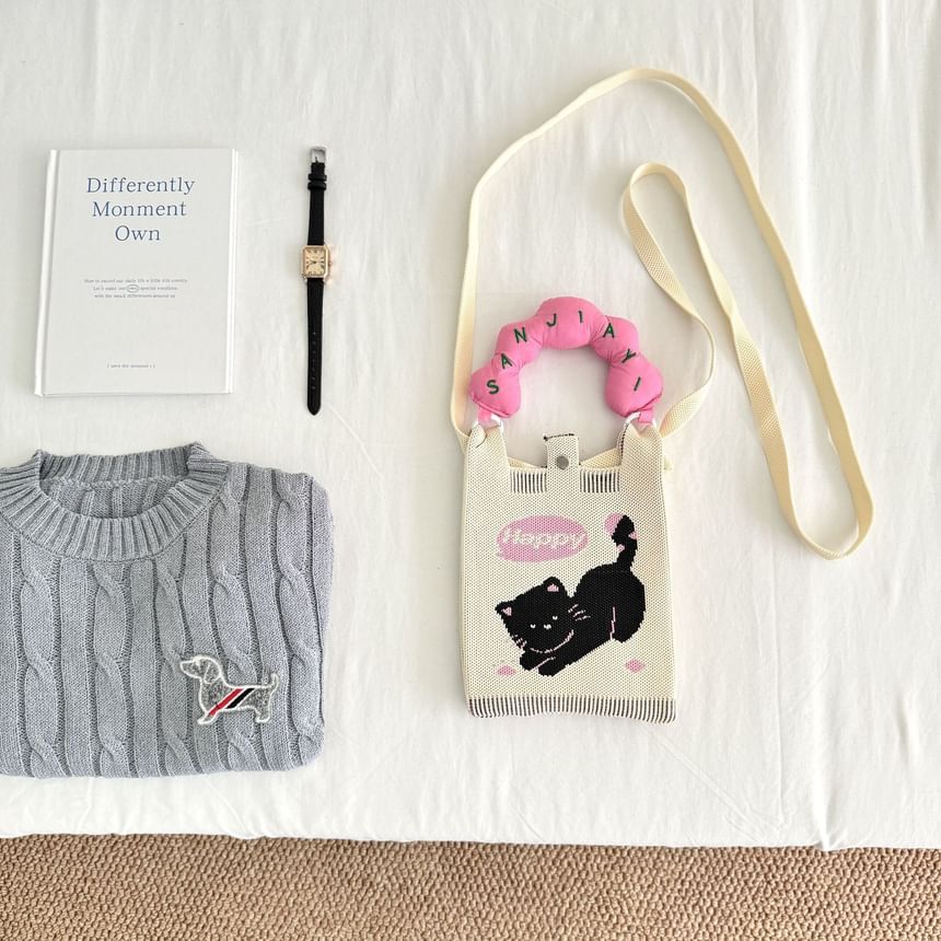 Donut Handle Print Top Cartoon Knit Bag Crossbody