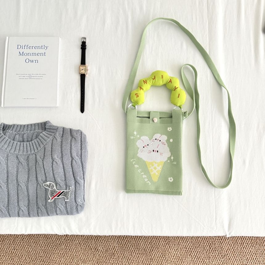 Donut Handle Print Top Cartoon Knit Bag Crossbody