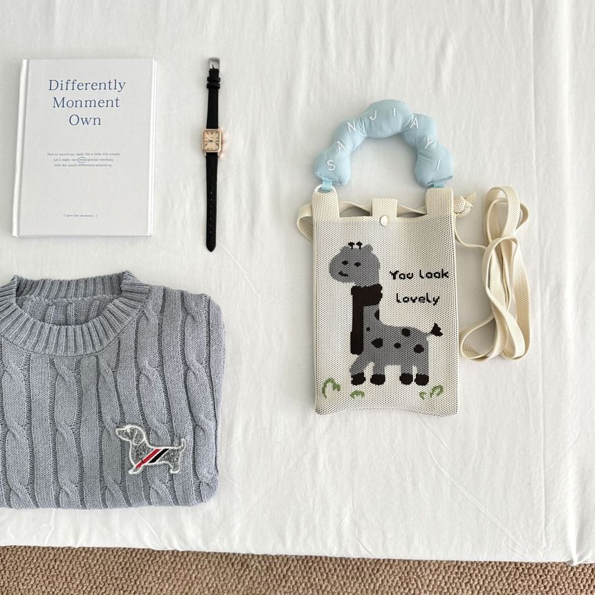 Donut Handle Print Top Cartoon Knit Bag Crossbody