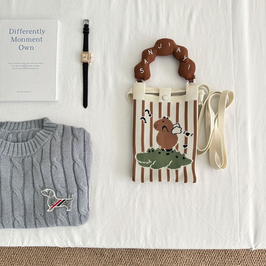 Donut Handle Print Top Cartoon Knit Bag Crossbody