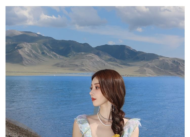 Floral Sleeveless V-Neck Sundress Maxi Cutout Ruffle