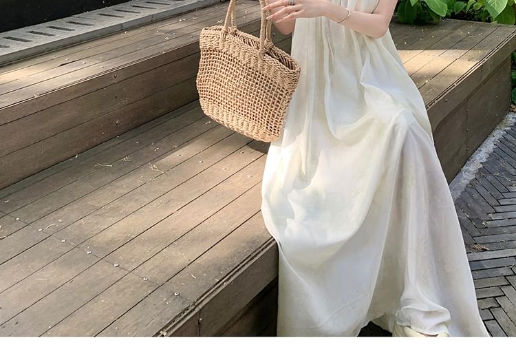 A-Line Strap Spaghetti Maxi Dress Plain