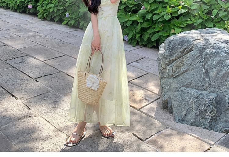 Dress Maxi Up Patterned Strap A-Line Spaghetti Print Lace