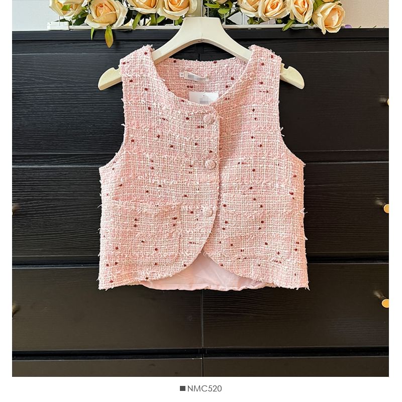 V-Neck Tweed Vest Jacket