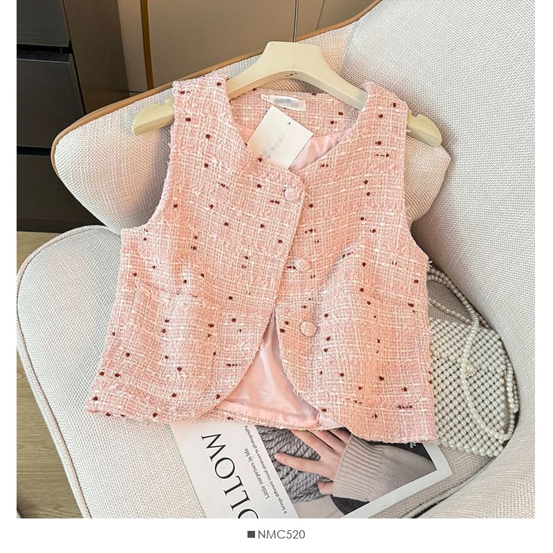 V-Neck Tweed Vest Jacket