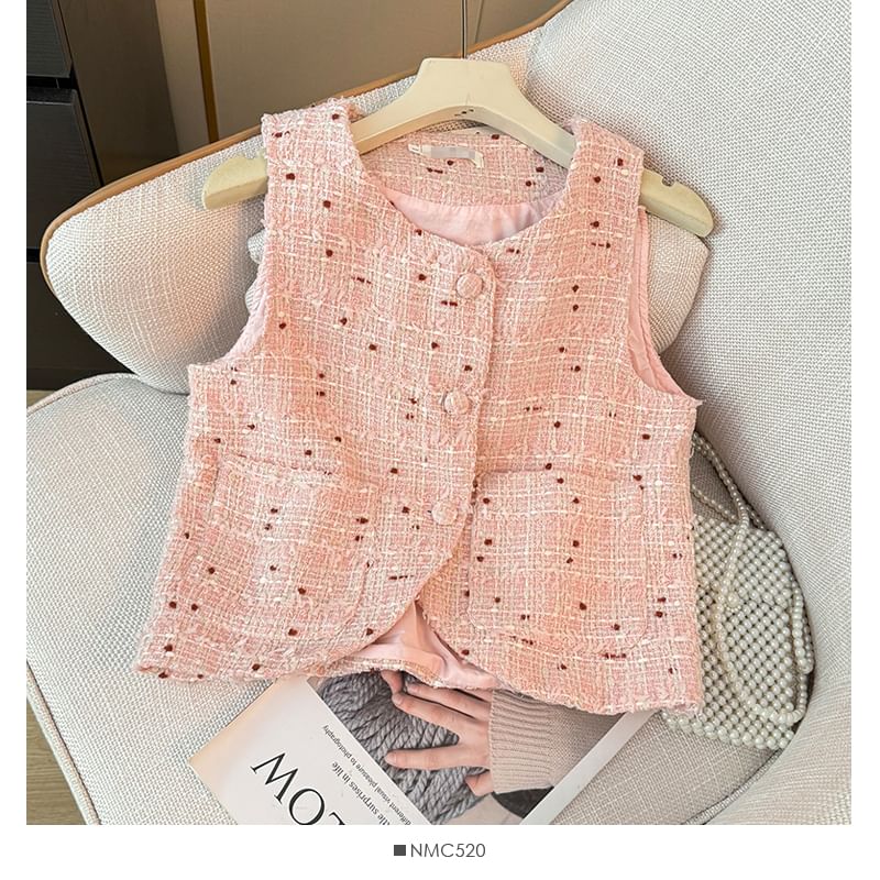 V-Neck Tweed Vest Jacket