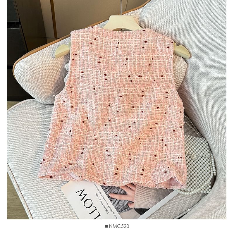 V-Neck Tweed Vest Jacket