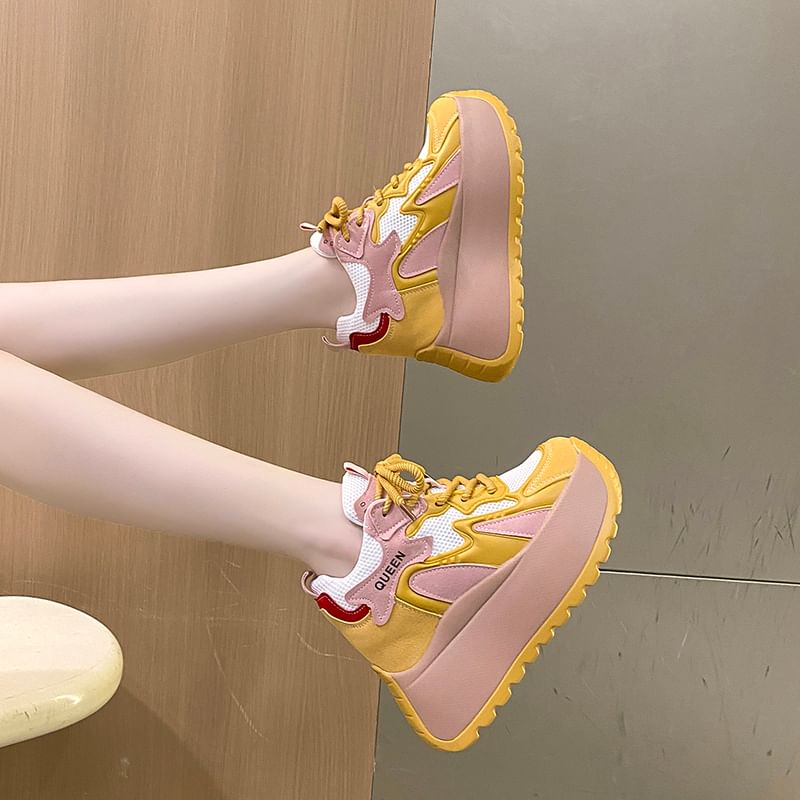 Platform Panel Sneakers Lace-Up Mesh