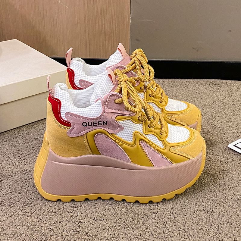 Platform Panel Sneakers Lace-Up Mesh