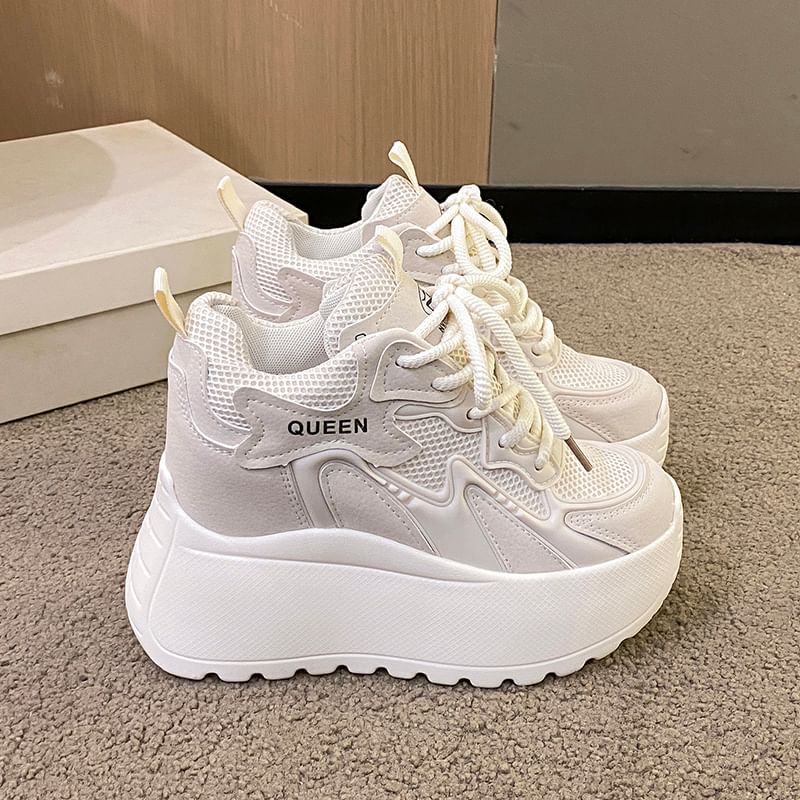 Platform Panel Sneakers Lace-Up Mesh
