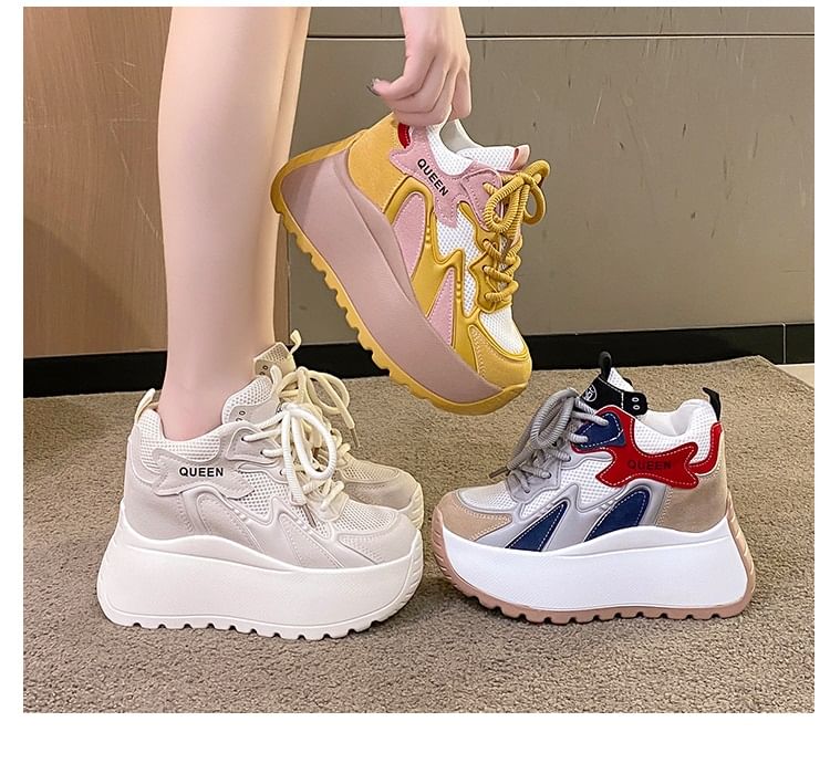 Platform Panel Sneakers Lace-Up Mesh