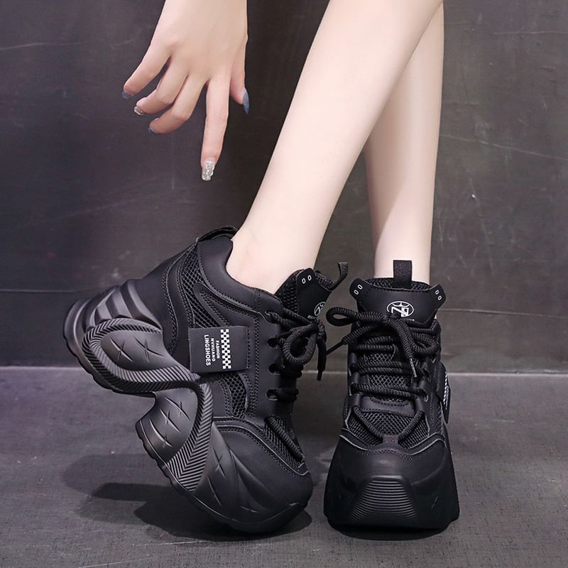 Sneakers Mesh Platform Lace-Up Panel