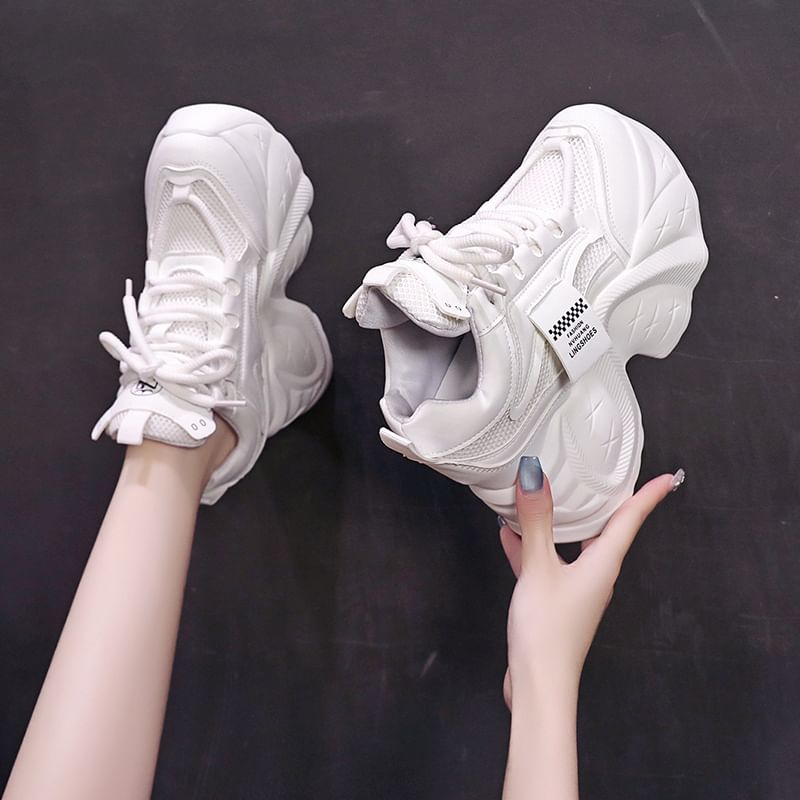 Sneakers Mesh Platform Lace-Up Panel