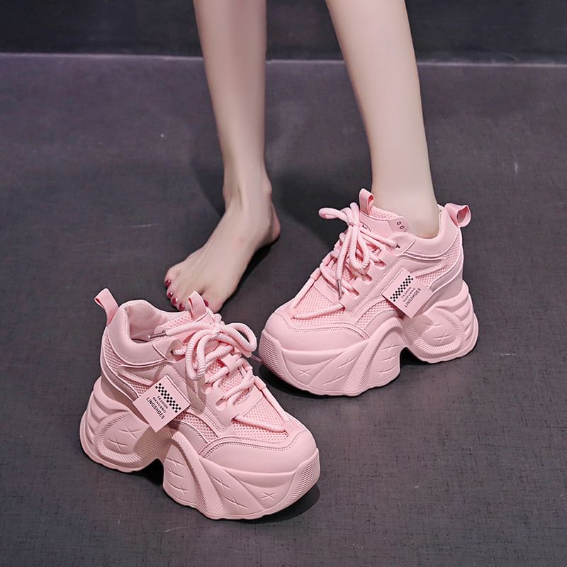 Sneakers Mesh Platform Lace-Up Panel