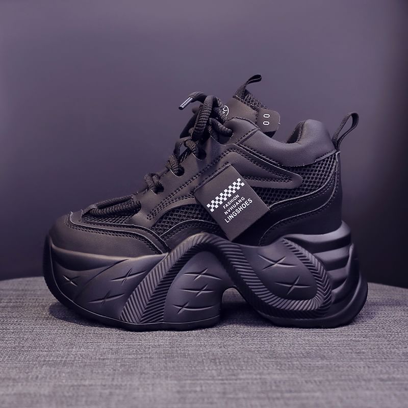 Sneakers Mesh Platform Lace-Up Panel