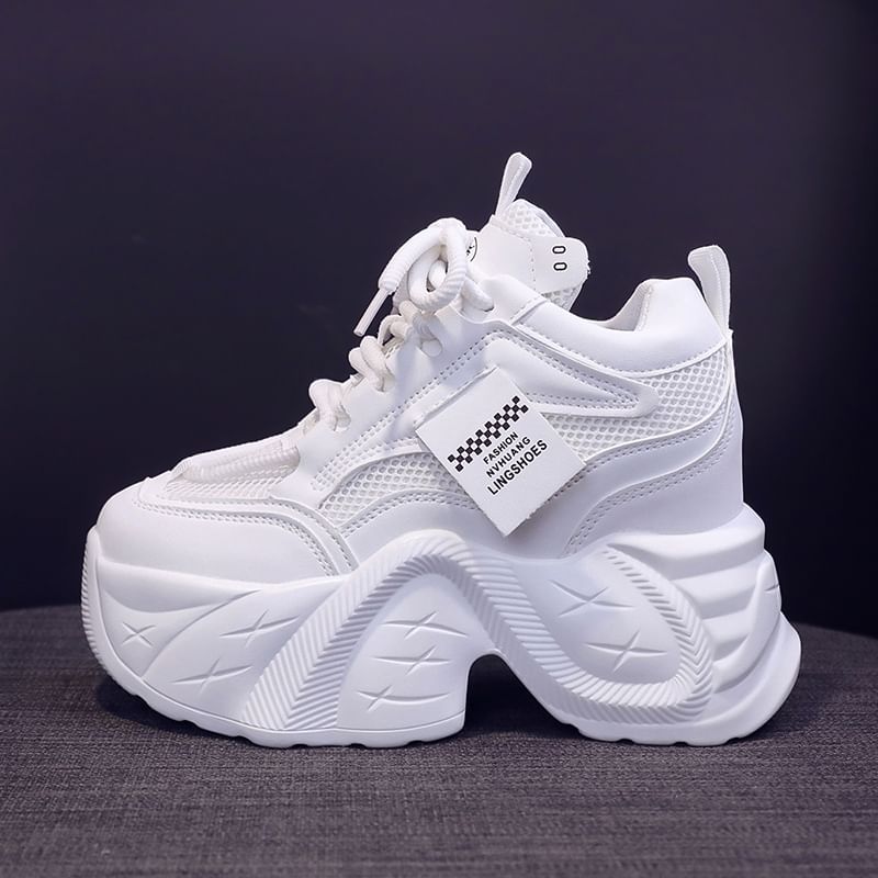 Sneakers Mesh Platform Lace-Up Panel