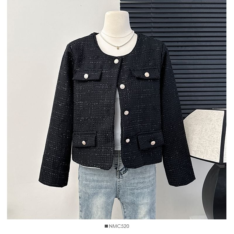 Crew-Neck Tweed Jacket