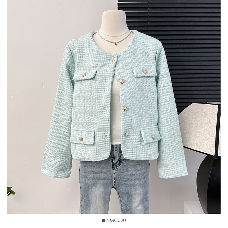 Crew-Neck Tweed Jacket