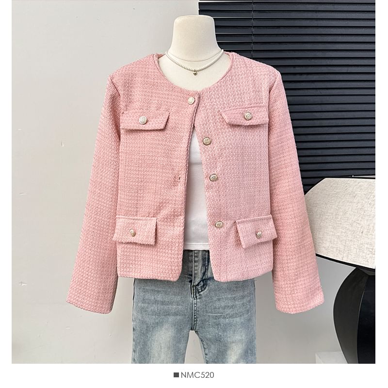 Crew-Neck Tweed Jacket