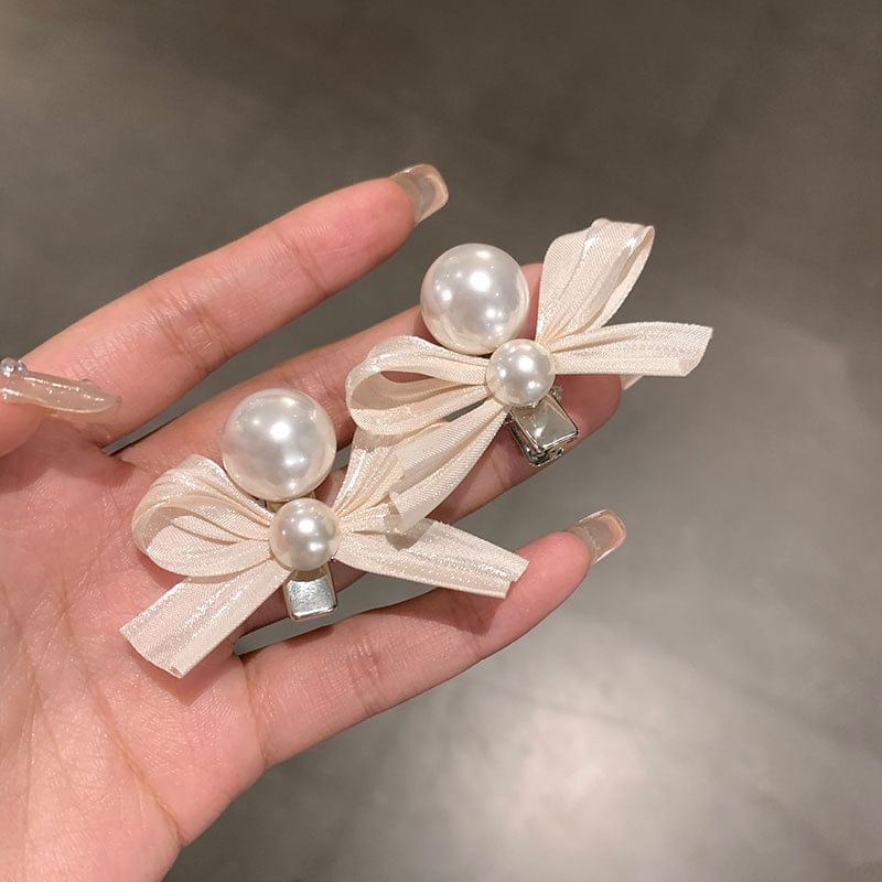 Ribbon Faux Pearl Hair Clip MK19988