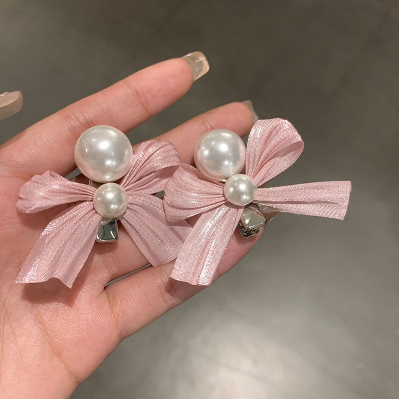 Ribbon Faux Pearl Hair Clip MK19988