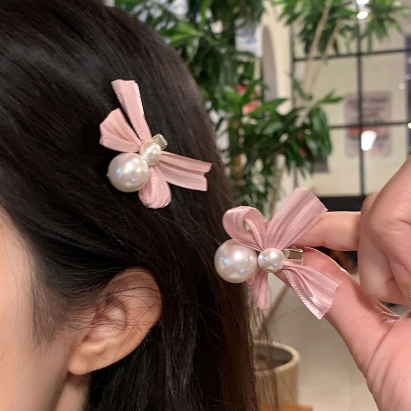 Ribbon Faux Pearl Hair Clip MK19988