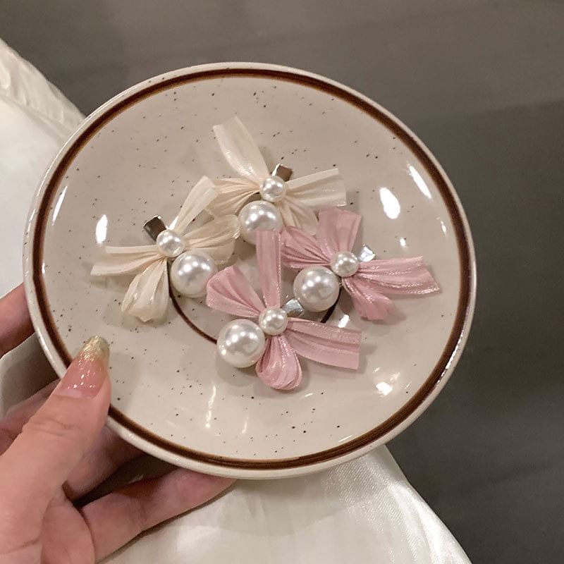 Ribbon Faux Pearl Hair Clip MK19988
