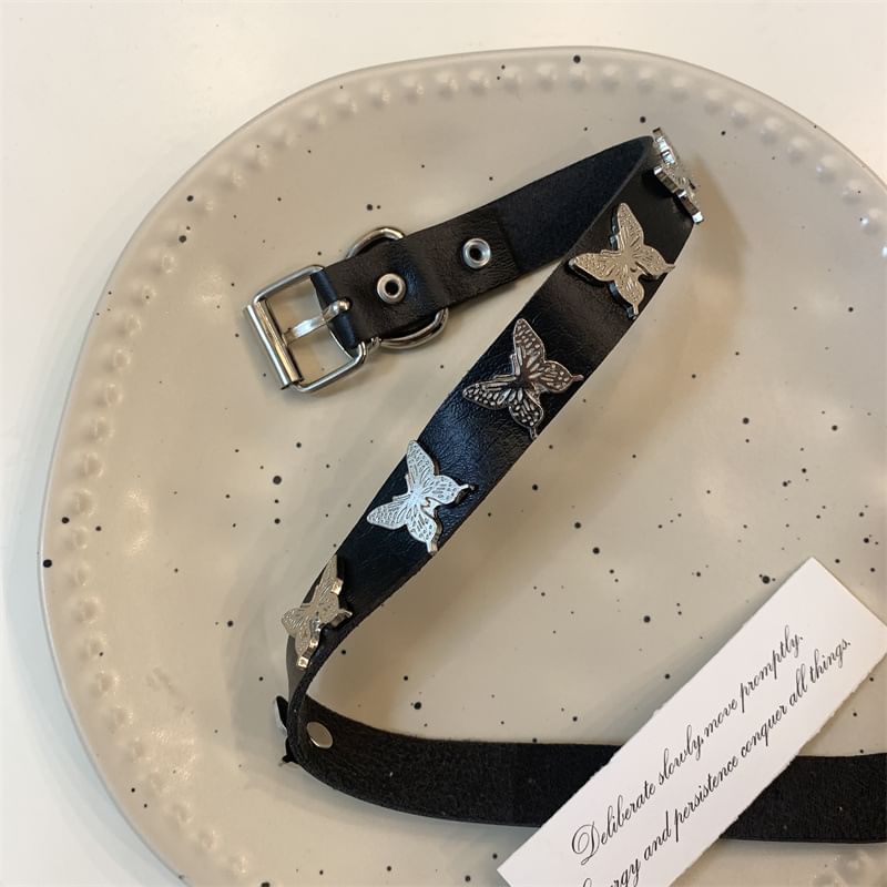 Faux Leather Choker Butterfly