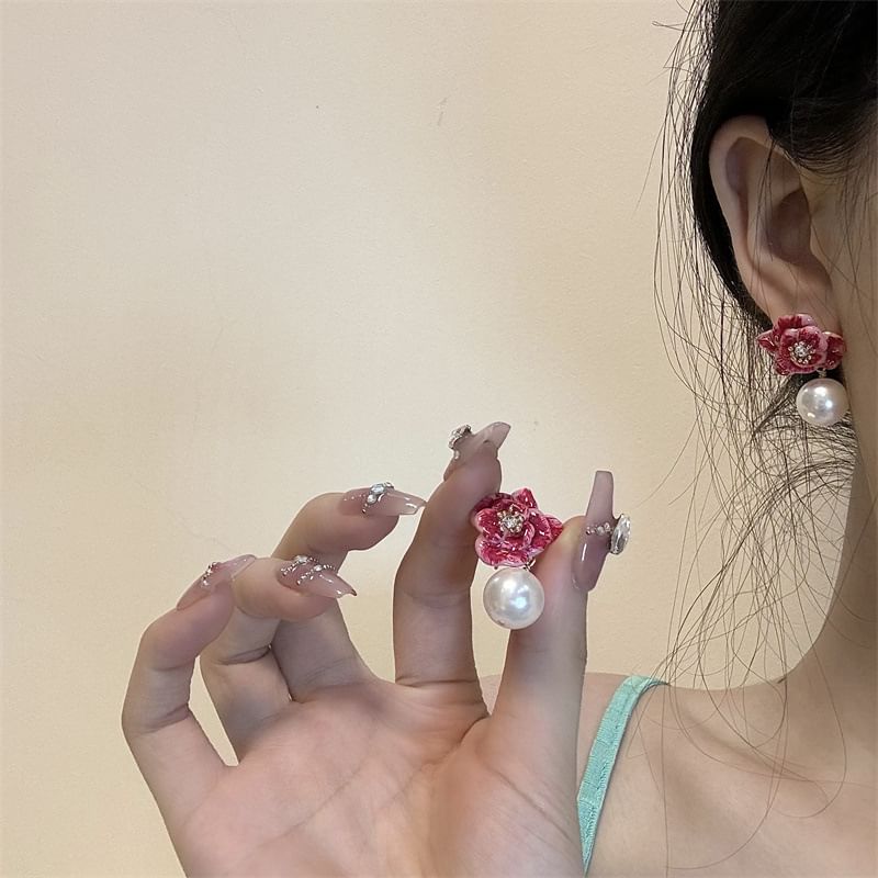 Faux Leather Floral Ball Drop Earring