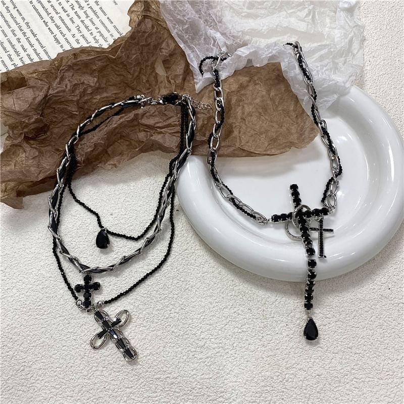 Cross Faux Leather Necklace