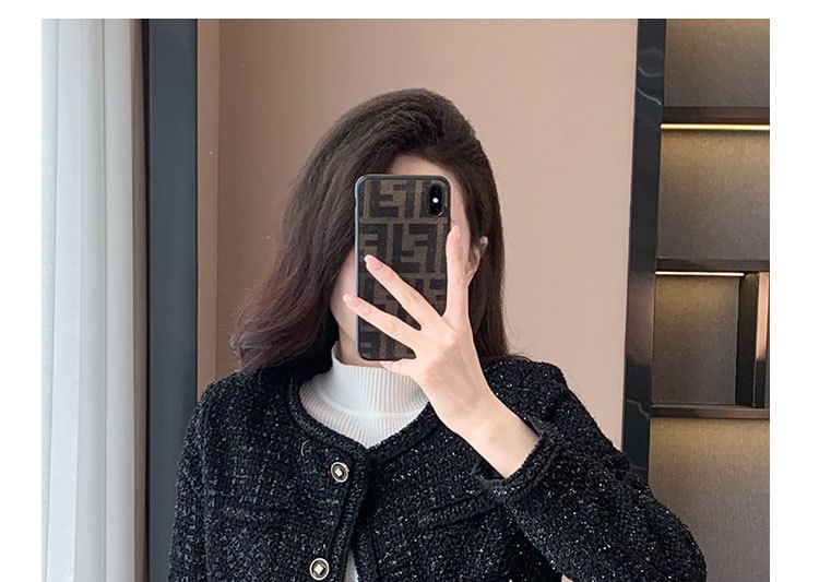 Round Neck Tweed Cropped Button Jacket