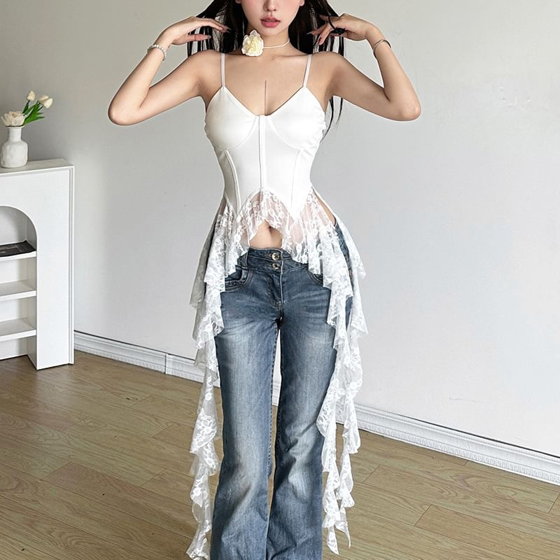 Ruffled Lace V-Neck Camisole