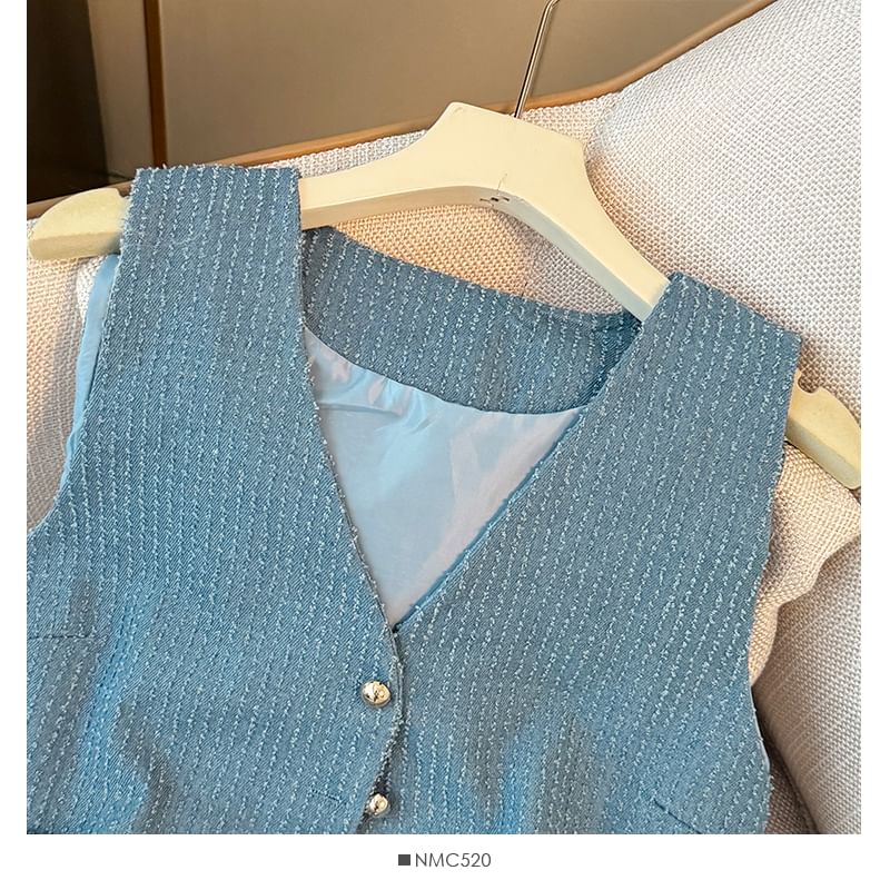 Tweed V-Neck Vest Jacket