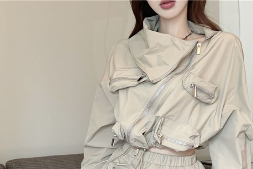 Cropped Zip Jacket with High-Rise Mini Pencil Skirt Set