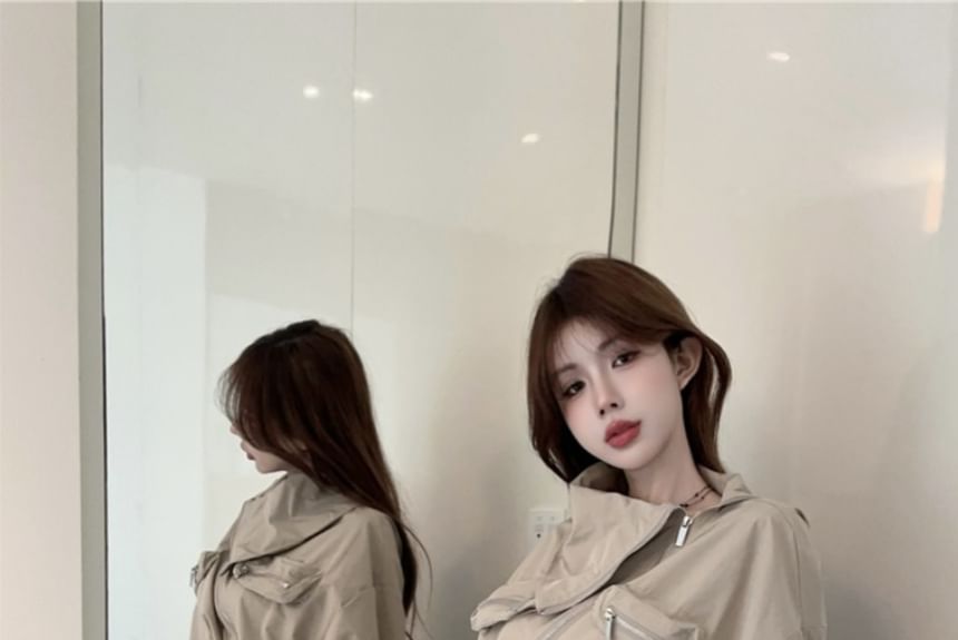 Cropped Zip Jacket with High-Rise Mini Pencil Skirt Set