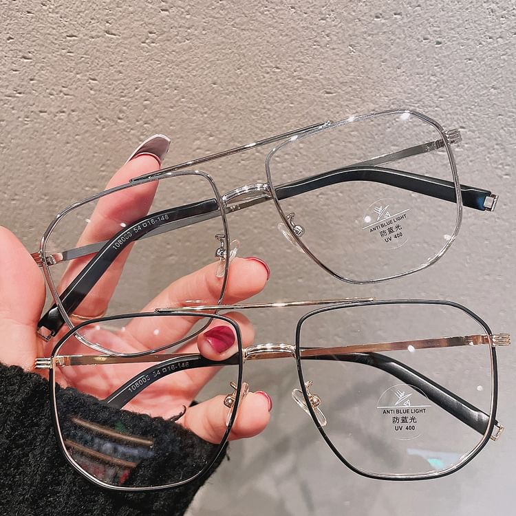 Metal Frame Glasses Light Blue Square Blocking